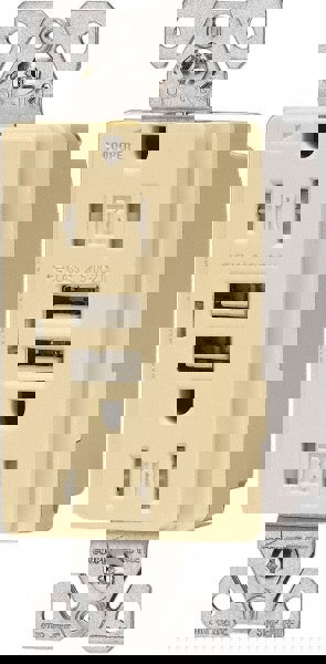 2 USB Port, 2 Receptacle, 125 VAC, 5 VDC USB Receptacle